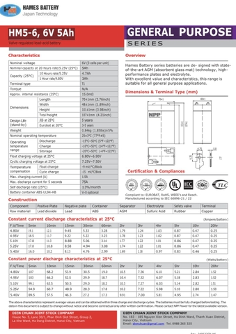 Ắc quy 6V 5Ah HAMES HM5-6 / pin 6V-5Ah