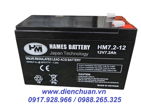 Ắc quy HAMES HM7.2-12 ( 12V 7.2Ah)/ Ắc quy Hames 12V-7,2Ah HM7.2-12