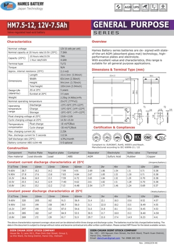 Ắc quy 12V-7.5Ah HAMES HM7.5-12