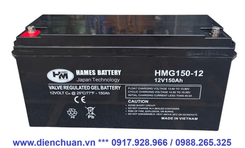 Ắc quy 12V 150Ah GEL xả sâu Hames HMG150-12 dùng cho xe điện- Solar - kích điện inverter-UPS