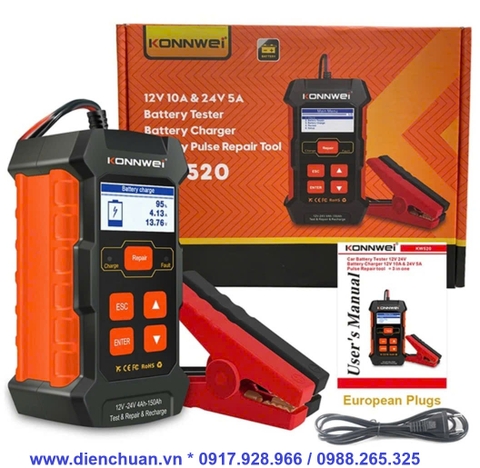 Máy Kiểm Tra, Sửa Chữa Và Sạc Ắc Quy 3 Trong 1 KONNWEI KW520 (12V 10A & 24V 5A)