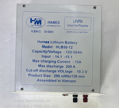 Ắc quy pin Lithium LiFePO4 Hames 12V 50Ah HLB50-12