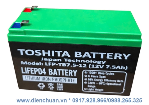 Pin lithium 12V 7.5Ah Toshita LFP- TB7.5-12 dùng cho UPS- loa kéo- bình thuốc sâu- lưu điện cửa cuốn