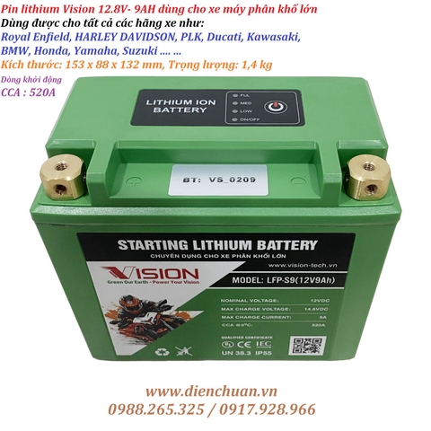 Ắc quy ( pin) lithium 12V 9Ah dùng cho xe máy HARLEY DAVIDSON, PLK, Ducati, Kawasaki,BMW, Honda, Yamaha, Suzuki  