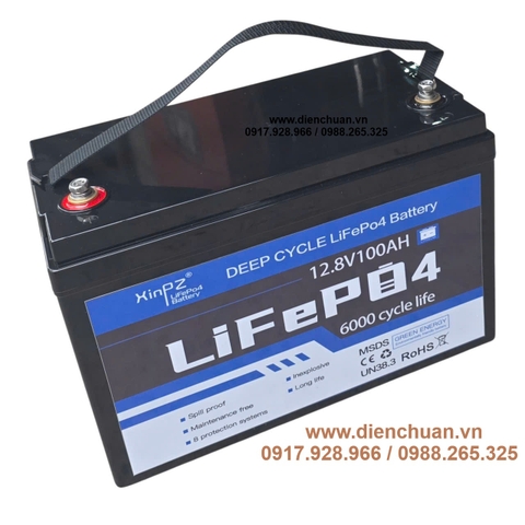 Pin lithium 12.8V 100Ah Xinpz  ( Ắc quy Lifepo4 12V 100Ah/ 12.8V 100AH)