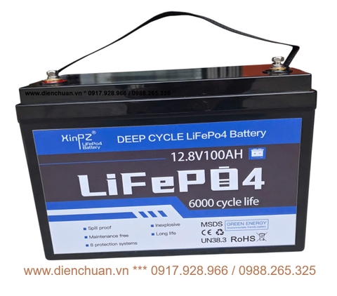 Pin lithium 12.8V 100Ah Xinpz  ( Ắc quy Lifepo4 12V 100Ah/ 12.8V 100AH)