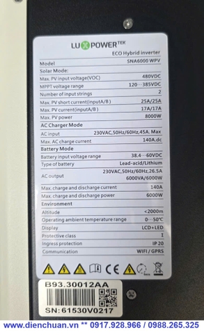 Biến tần Iuxpower Hybrid Inverter 6kw SNA6000 WPV