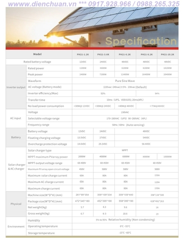 Solar Inverter ( Biến tần năng lượng mặt trời) 6200W 48V SKE PH21-6.2K
