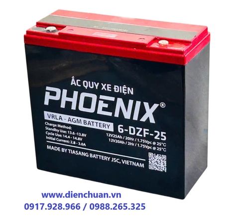 Ắc quy Phoenix 12V-25Ah 6-DZF-25 ( Ắc quy xe đạp điện- loa kéo - thắp sáng- UPS, hãng Phoenix 6-DZF-25/ 25Ah)