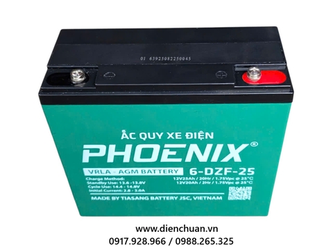 Ắc quy Phoenix 12V-25Ah 6-DZF-25 ( Ắc quy xe đạp điện- loa kéo - thắp sáng- UPS, hãng Phoenix 6-DZF-25/ 25Ah)