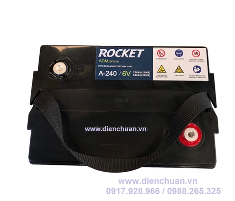 Ắc quy khô Rocket 6V-220(10HR)/ 240AH (20HR)- A240 dùng cho xe điện du lịch, xe Golf
