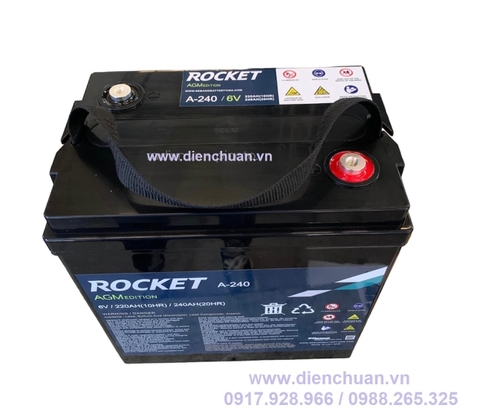 Ắc quy khô Rocket 6V-220(10HR)/ 240AH (20HR)- A240 dùng cho xe điện du lịch, xe Golf