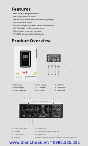 Solar Inverter ( Biến tần năng lượng mặt trời) 4200W 24V SKE PH4200 / 4.2kW