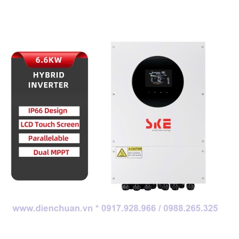 Biến tần năng lượng mặt trời hòa lưới có lưu trữ 6.6kW 48V chống nước chống bụi IP66- Solar On / Off Hybrid Inverter