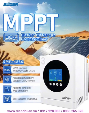 Điều khiển sạc năng lượng mặt trời MPPT 30A Suoer SMP-4830 ( 12V/24V/48V Auto )