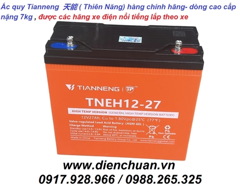 Ắc quy xe máy điện TIANNENG 12V 27Ah / Ắc quy Thiên Năng TNEH12-27 số 1 Trung Quốc