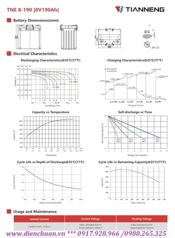 Ắc quy Tianneng TNE8-190 ( 8V-190AH )