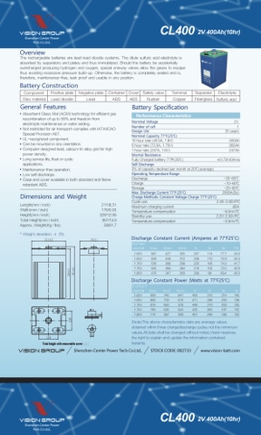 Ắc quy Vision CL400 (2V 400Ah ) 