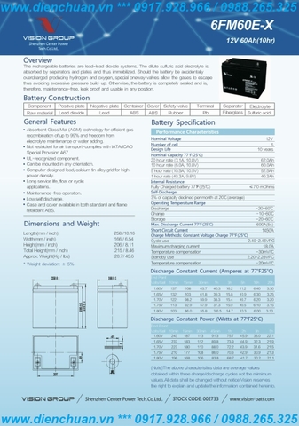 Ắc quy Vision 12V 60AH ( 6FM60-X/ 6FM60E-X )