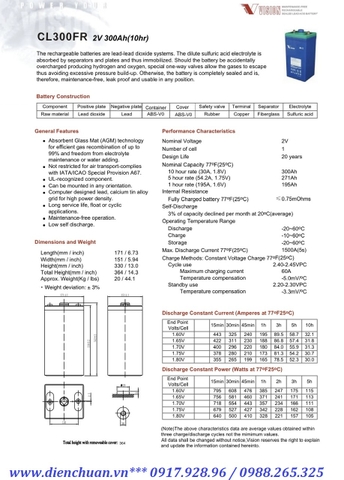 Ắc quy Vision CL300 ( 2V 300Ah ) 