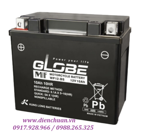 Ắc quy Globe 12V 10Ah WP12-BS dùng cho xe Piaggio Vespa, Xe Phân Khối Lớn, ắc quy phụ xe Mercedes , Volvo