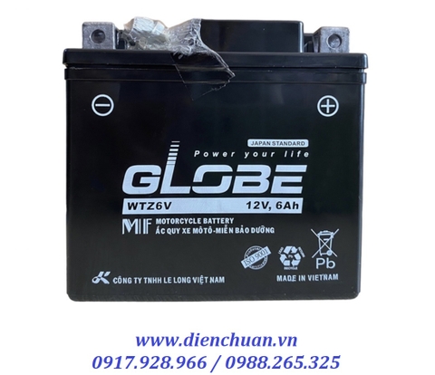 Bình Ắc Quy Xe Máy GLOBE WTZ6V (12V 6AH ) dùng cho LEAD, NOZZA, AirBlade, SH MODE, SH Việt Nam