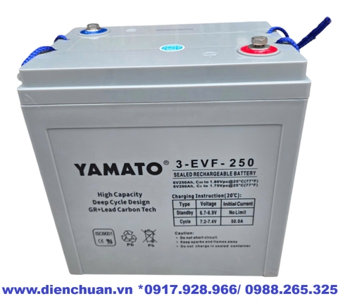 Ắc quy Yamato 3-EVF-250 ( 6V-250Ah ) dùng cho xe điện du lịch, xe golf, xe nâng