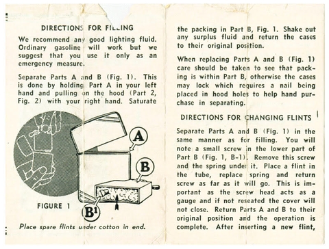 giấy hướng dẫn sử dụng zippo thời chiến tranh