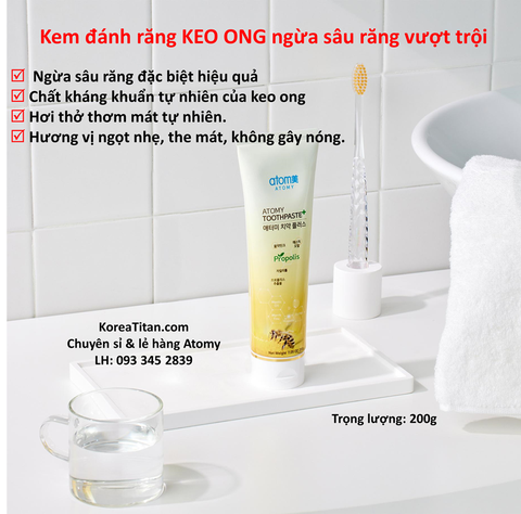Kem đánh răng sạch khuẩn và ngừa sâu răng vượt trội chiết xuất từ keo ong  - Atomy Propolis toothpaste 200gram  - 애터미 치약 플러스 200g - Атоми Зубная Паста Набор