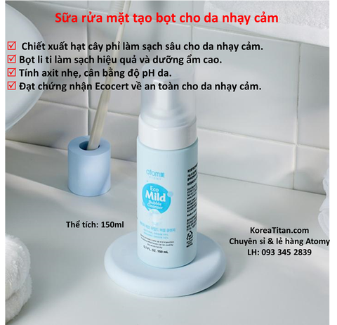 Sữa rửa mặt tạo bọt làm sạch và  cấp ẩm cao cho da yếu và nhạy cảm 150 ml- Atomy Eco Mild Bubble Cleanser - 애터미 에코 마일드 버블 클렌저 - Атоми Нежная эко-пенка для умывания