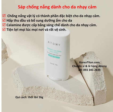 Sáp lăn chống nắng vô cơ làm dịu  đặc biệt cho da nhạy cảm dành cho da nhạy cảm có chỉ số chống nắng vượt trội SPF50+ PA++++ -  - Atomy Derma Calming Sun Stick - 애터미 프레쉬 선로션  -Атоми фреш солнцезащитный лосьон