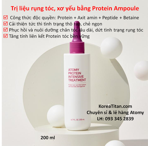 Tinh chất phục hồi tóc thường bị hư tổn, xơ cứng hay rối, chứa protein thực vật thẩm thấu trực tiếp vào biểu bì tóc 200ml - Atomy Protein Intensive Treatment - 애터미 프로틴 인텐시브 트리트먼트 - Атоми Интенсивный тритмент