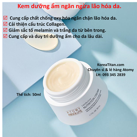 Kem dưỡng trắng da và làm chậm lão hóa da (loại cao cấp trong set 6) - Atomy Absolute Cellactive Nutrition Cream 50 ml - 애터미 앱솔루트 셀랙티브 영양크림 - Атоми Абсолют СеллАктив Питательный крем