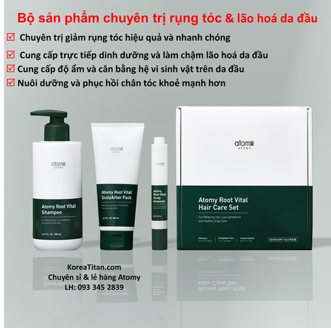 Bộ sản phẩm chuyên trị rụng tóc có chứa tế bào gốc chăm sóc da đầu lão hoá, phục hồi chân tóc - Atomy Root Vital Hair Care Set - 애터미 루트 바이탈 헤어케어 세트 - Набор средств по уходу за волосами Atomy Root Vital