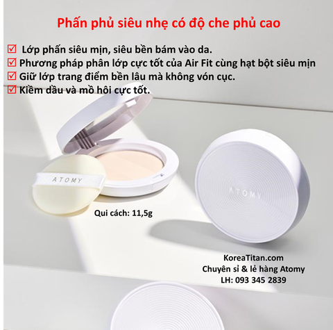Phấn phủ khô Atomy Air Pact 11.5g  giúp cho da trắng sáng,tự nhiên che phủ hoàn hảo các khuyết điểm trên da, đồng thời thấm hút bã nhờn và mồ hôi hiệu quả suốt cả ngày No.23 - Atomy Air Pact No.23- 애터미 에어팩트 23 - Воздушный пакт Атоми 23