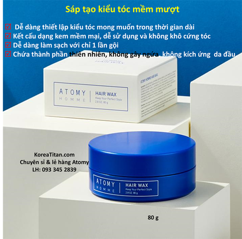 Sáp vuốt tóc tạo kiểu và bảo vệ tóc lâu dài cả tóc và da đầu dành cho nam chiết xuất từ thực vật và mùi hương gỗ, trái cây hoà quyện - Atomy Homme Hair Wav - 애터미 옴므 헤어 왁스 - Воск для волос Atomy Homme
