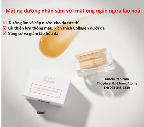 Mặt nạ cấp ẩm và săn chắc da chứa mật ong Manuka cùng nhân sâm giúp tăng độ mềm mịn của da và dinh dưỡng đậm đặc cho da (50ml) - Atomy Absolute Honey Ginseng Mask - 애터미 앱솔루트 허니 진생 마스크 - Атоми Абсолют маска Мед и Женьшень