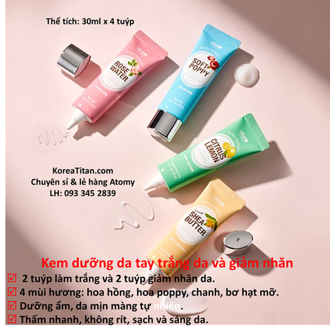 Kem dưỡng da tay 4 màu với đa chức năng: cung cấp ẩm, làm dịu, da trắng mịn và giảm nếp nhăn, đồi mồi  (30ml x 4 tuýp) - Atomy Hand Therapy - 애터미 핸드테라피 4KIT - Атоми Набор Терапия для Рук