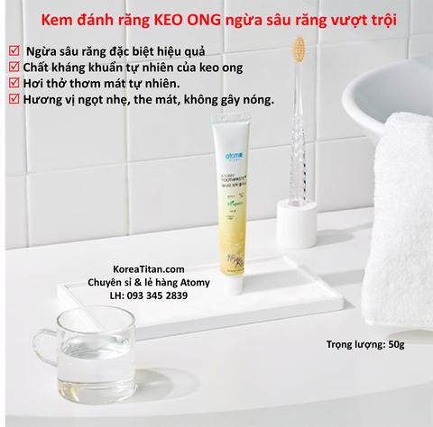 Kem đánh răng sạch khuẩn và ngừa sâu răng vượt trội chiết xuất từ keo ong (50g x 4 tuýp)  -  Atomy Toothpaste 50g - 애터미 치약 플러스 50g - Атоми Зубная Паста Набор 4 шт