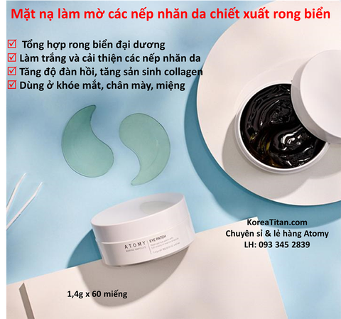 Mặt nạ chăm sóc đặc biệt cải thiện các nếp nhăn ở mí mắt, khoé miệng, vùng chân mày chứa collagen phân tử thấp hấp thu cực kỳ nhanh chóng vào da - (60 miếng) Atomy Marine Ampoule Eye Patch - 애터미 마린앰플 아이패치 - Повязка на глаз Atomy Marine Ampoule