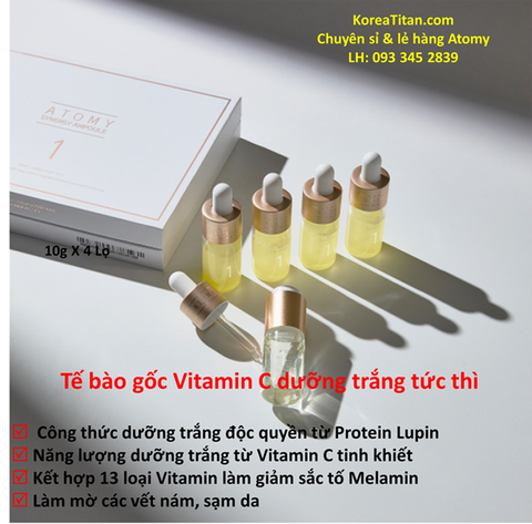 Set 4 lọ tế bào gốc chứa tinh chất  làm trắng da từ Vitamin C - Atomy Synergy Ampoule Vita Luminous Set - 애터미 시너지 앰플 비타 루미너스 세트 - Набор светящихся ампул Atomy Synergy Ampoule Vita