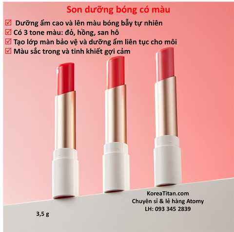 Son sáp dưỡng  có độ dưỡng ẩm cao rạng rỡ và trong suốt  tạo đôi môi căng mọng dài lâu - Atomy Adelica Color Lip Grow  - 아델리카 립 컬러 글로우  - Атоми Аделика Цветной блеск для губ 