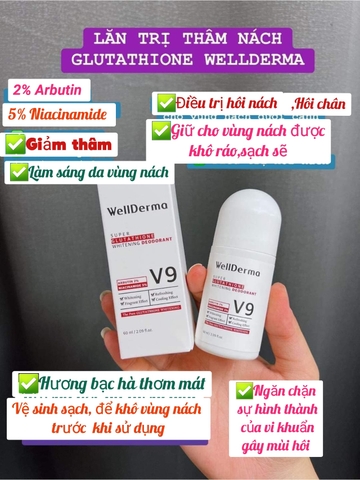 Lăn Nách Trắng Da WellDerma Super Glutathione Whitening Deodorant V9 60ml