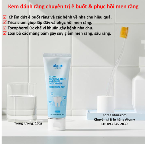 Kem đánh răng dứt điểm ê buốt và nhạy cảm của răng, phục hồi men răng và ngăn ngừa bệnh nha chu - Atomy Sensitive Teeth And Gums Toothpaste 100g - 애터미 이앤몸 치약 - Атоми Паста для чувствительных зубов и десен