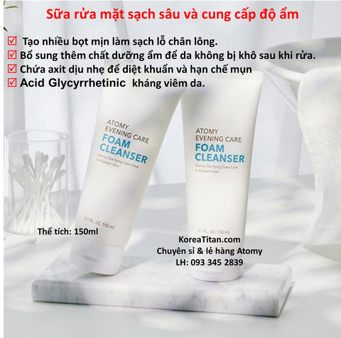 Sữa rửa mặt dưỡng ẩm sâu chiết xuất thảo dược tự nhiên - Atomy Evening Care Foam Cleanser 150ml - 애터미 폼클렌저 - Атоми Ивнинг Кеар Пенка для умывания