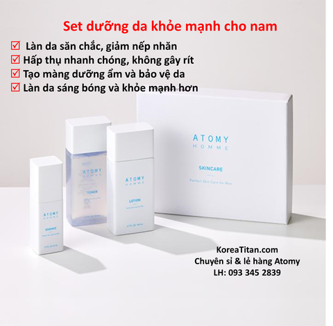 Bộ 3 mỹ phẩm cấp ẩm, dưỡng da và ngăn ngừa lão hoá da dành cho đàn ông mạnh mẽ, tự tin & thành đạt - Atomy Homme Skincare - 애터미 옴므 스킨 케어 - Атоми Набор для мужчин
