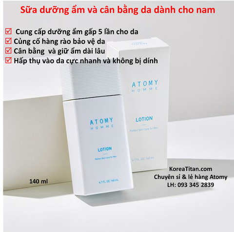 Sữa dưỡng da dưỡng ẩm da mềm mại và cân bằng da đặc biệt dành cho nam (140ml) - Atomy Homme Lotion For Men - 애터미 옴므 로션 - Лосьон Atomy Homme
