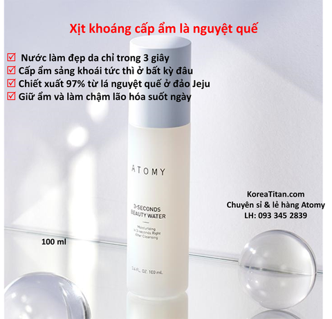 Xịt khoáng lá nguyệt quế làm đẹp 3 giây, cấp ẩm nhanh chóng  và an toàn kể cả da nhạy cảm 100ml - Atomy 3 Seconds Beauty Water - 애터미 3초 뷰티 워터 -Атоми Спрей мгновенной красоты