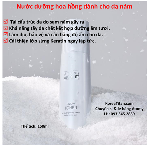 Nước dưỡng hoa hồng giảm thâm nám và cải thiện Keratin tức thì -  Atomy Absolute Snow Toner 150ml - 애터미 앱솔루트 스노우 토너 - Атоми Абсолют Сноу Тонер