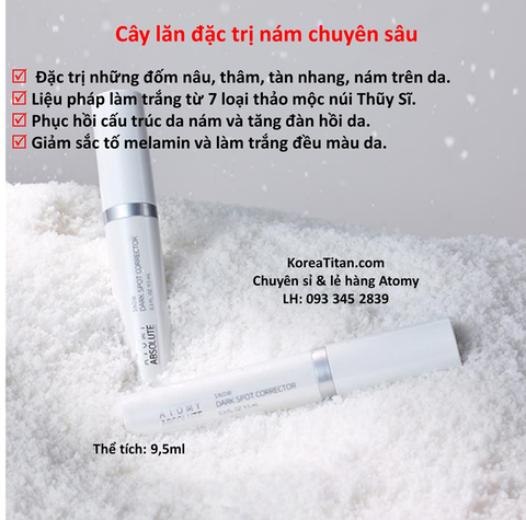 Cây lăn chứa serum đậm đặc gây ức chế và đánh tan các đốm đen, thâm, nám, tàn nhang trên da - Atomy Absolute Snow Dark Spot 9,5ml - 애터미 앱솔루트 스노우 다크스팟 코렉터 - Атоми Сноу Корректор темных пятен